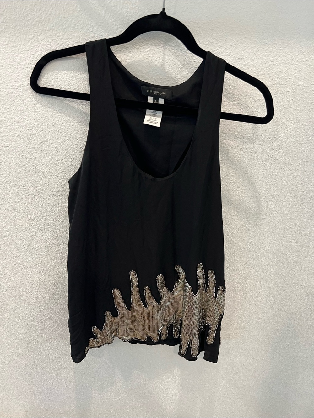 MM Couture Black Tank Top with Silver Bead Wave